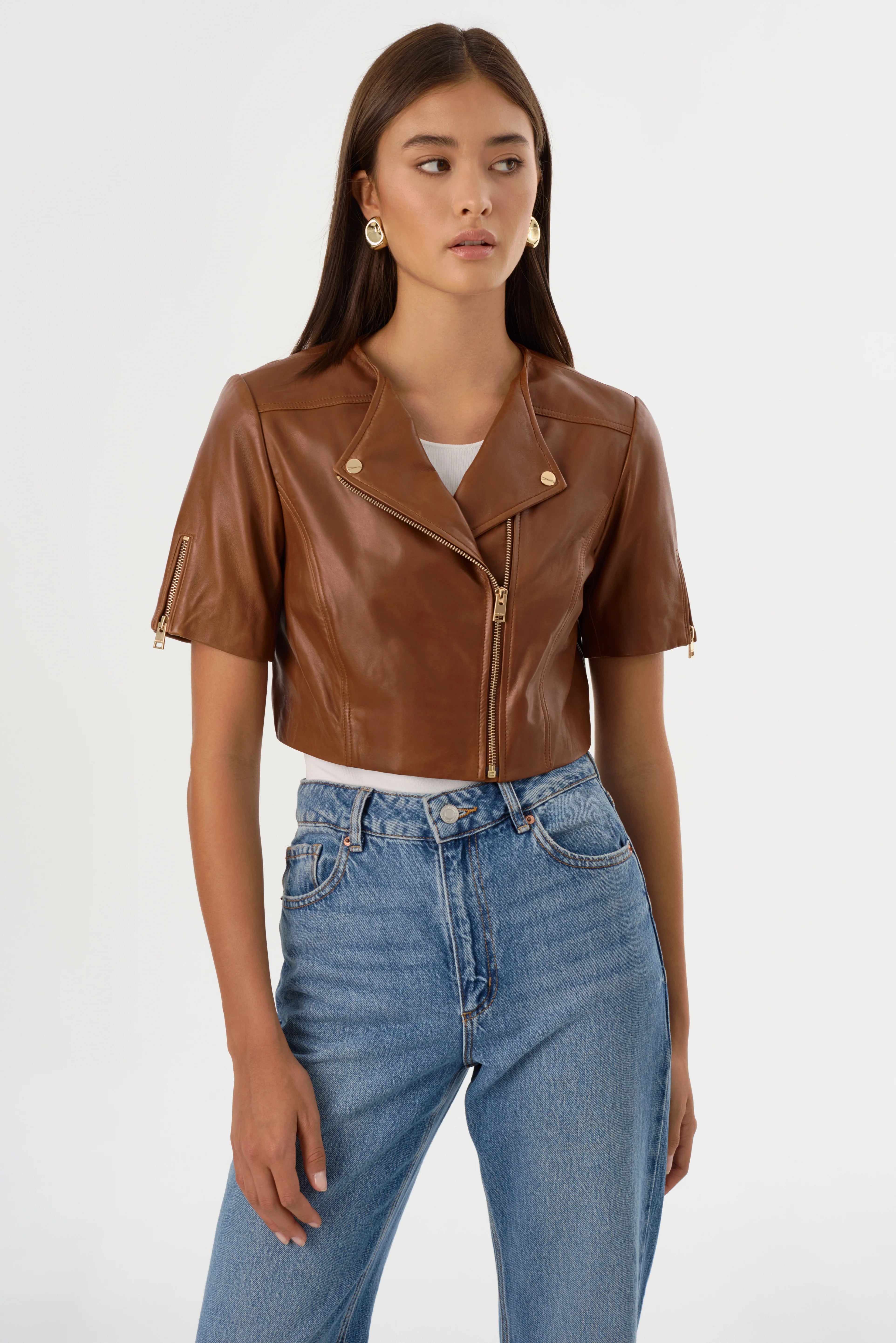 Kirsi Cropped Biker Jacket - Luggage by LAMARQUE | 25 South Boutiques