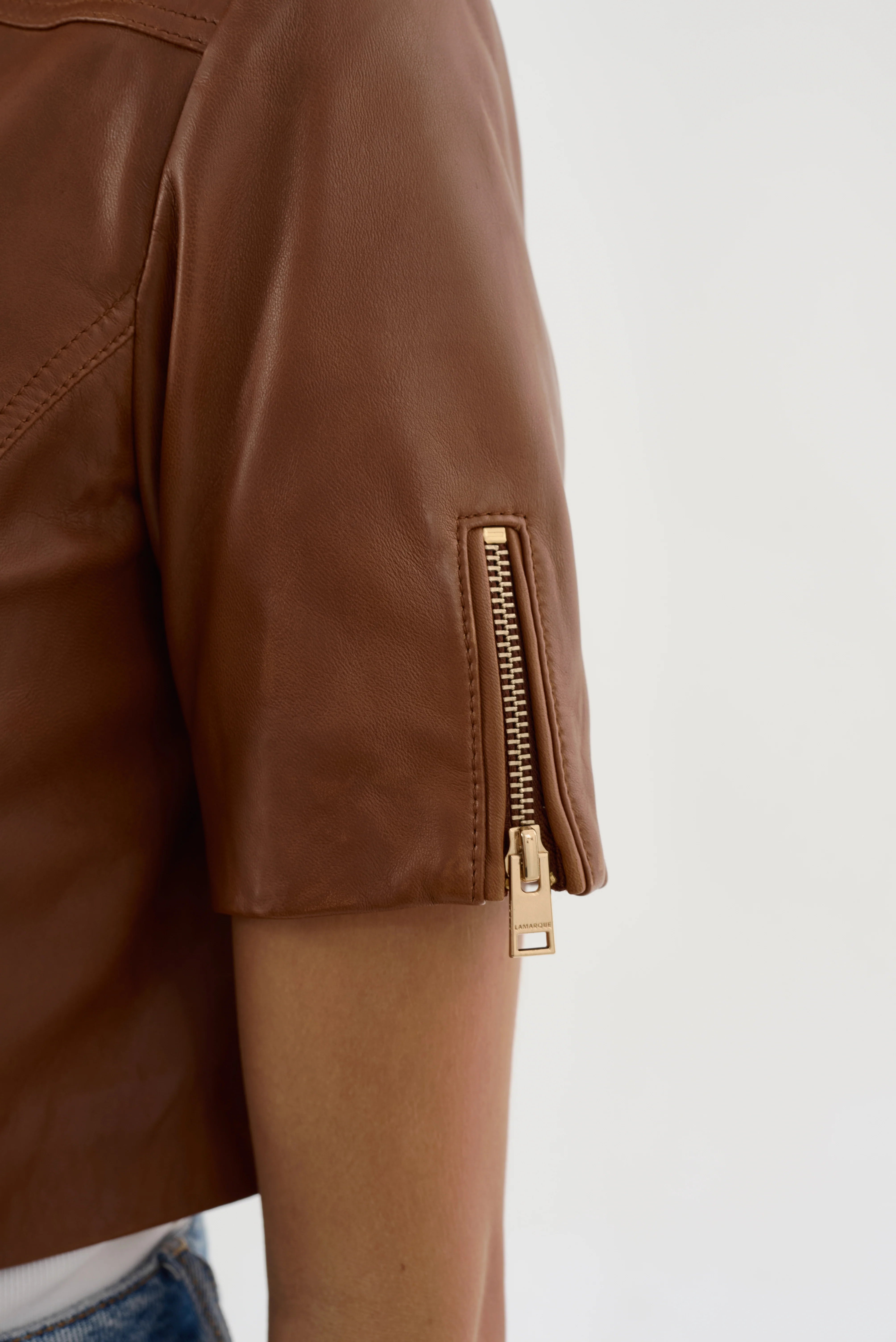 Kirsi Cropped Biker Jacket - Luggage by LAMARQUE — view 5