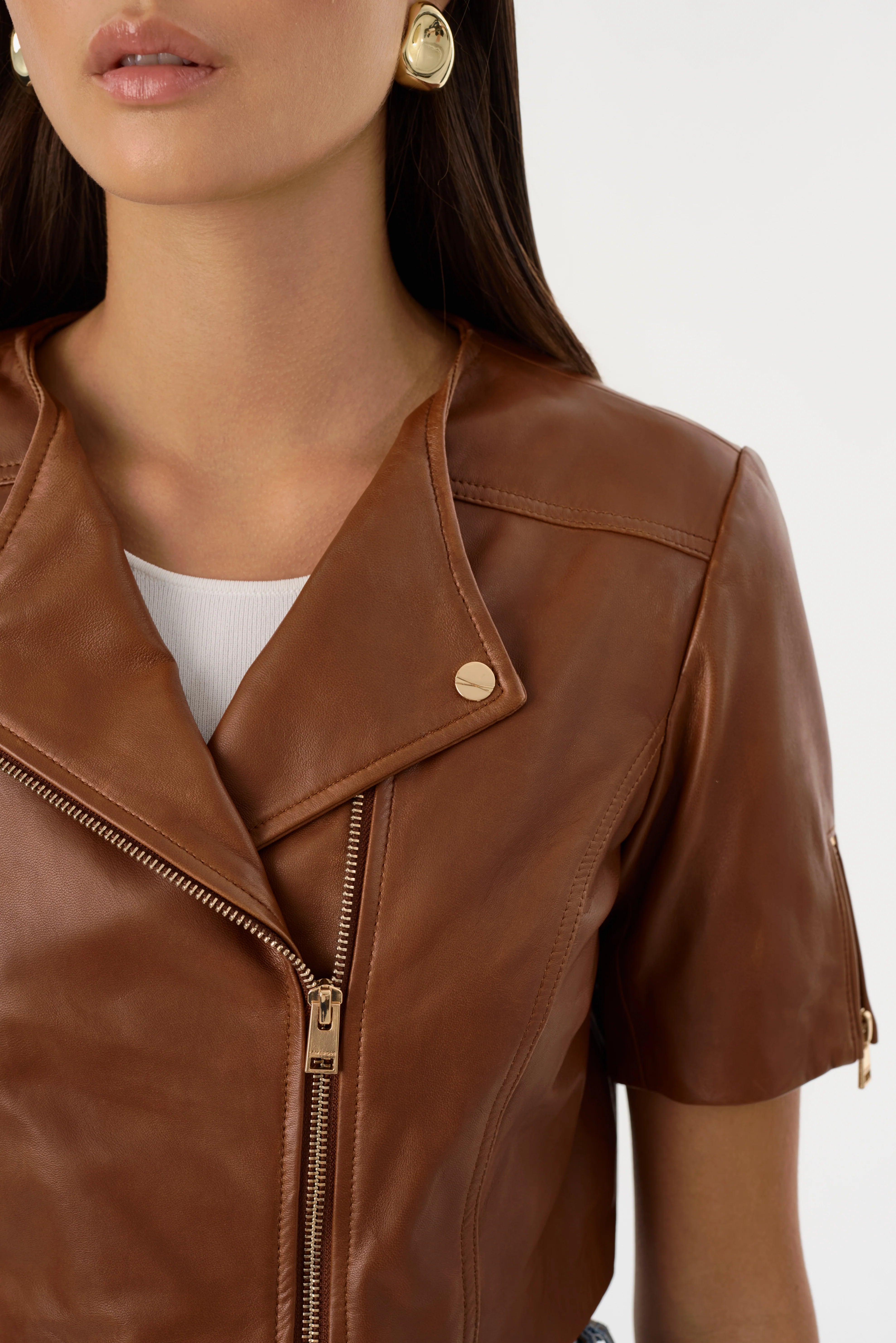 Kirsi Cropped Biker Jacket - Luggage by LAMARQUE — alternate view