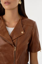 Kirsi Cropped Biker Jacket - Luggage by LAMARQUE — alternate view