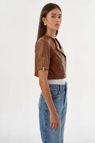 Kirsi Cropped Biker Jacket - Luggage by LAMARQUE — view 3