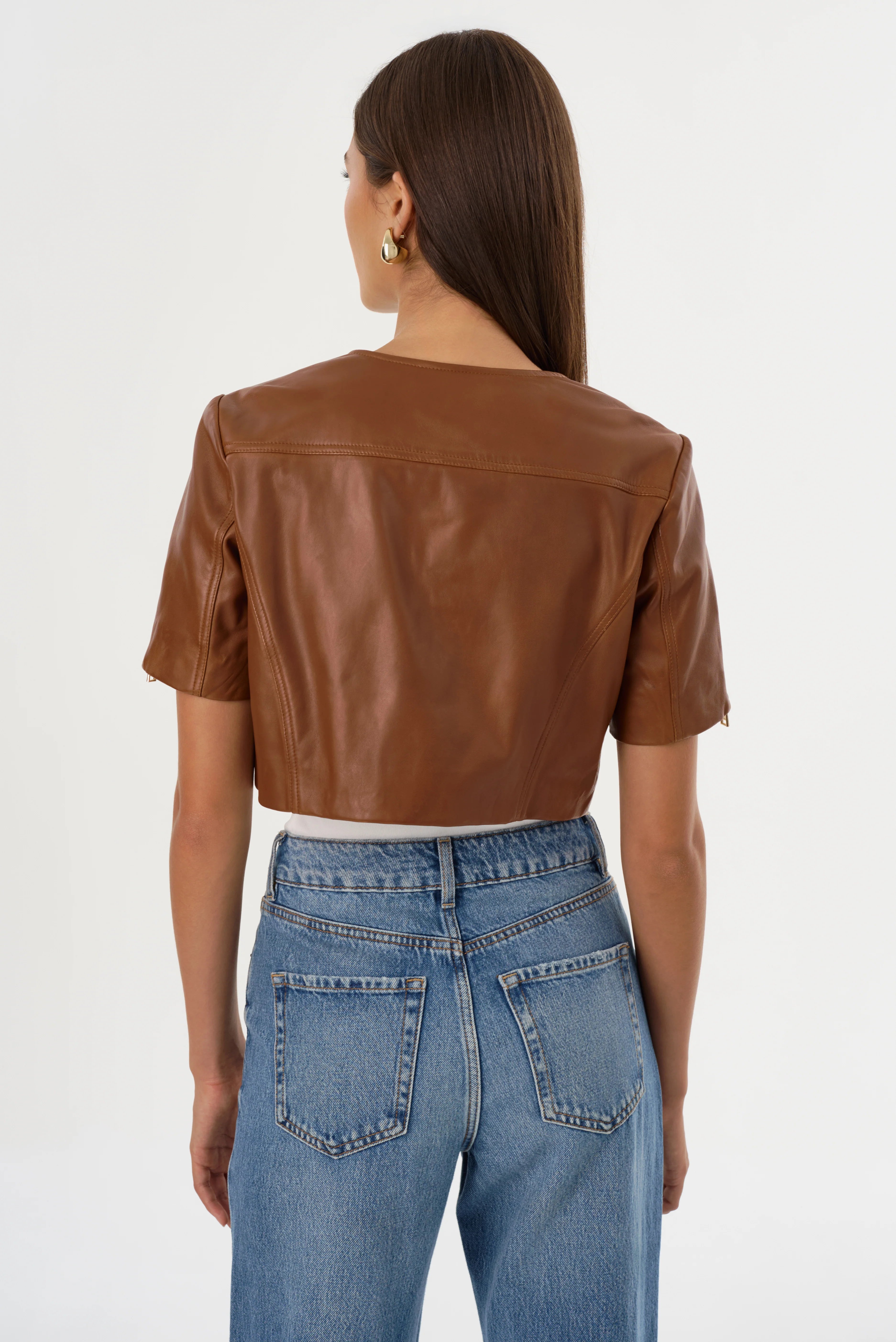Kirsi Cropped Biker Jacket - Luggage by LAMARQUE — view 4