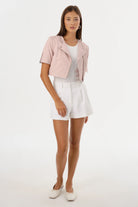 Kirsi Cropped Biker Jacket - Pink Denim by LAMARQUE — view 3