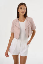 Kirsi Cropped Biker Jacket - Pink Denim by LAMARQUE — view 4