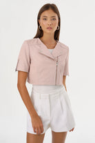 Kirsi Cropped Biker Jacket - Pink Denim by LAMARQUE | 25 South Boutiques
