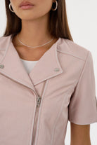 Kirsi Cropped Biker Jacket - Pink Denim by LAMARQUE — alternate view