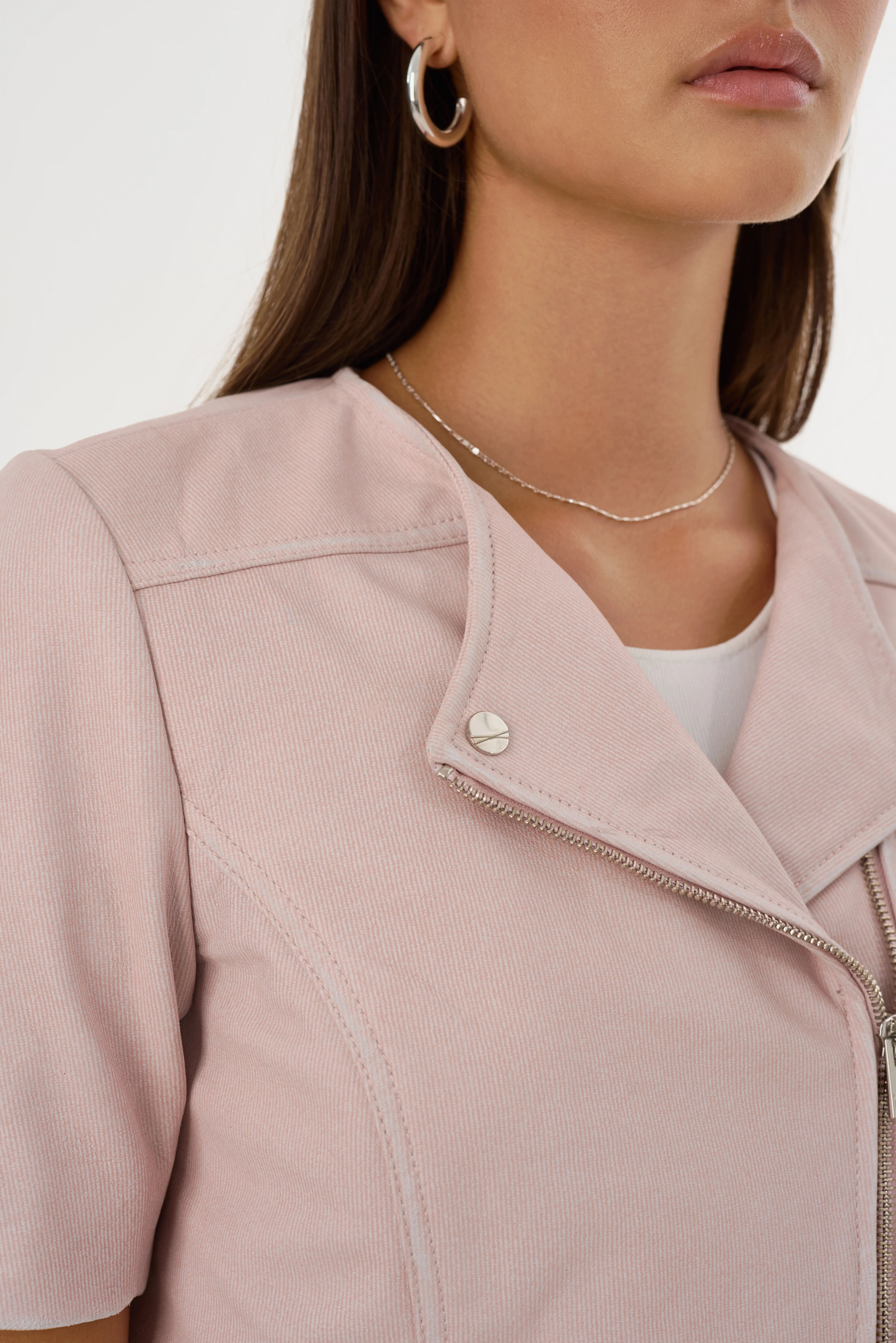 Kirsi Cropped Biker Jacket - Pink Denim by LAMARQUE — view 5
