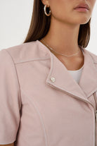 Kirsi Cropped Biker Jacket - Pink Denim by LAMARQUE — view 5