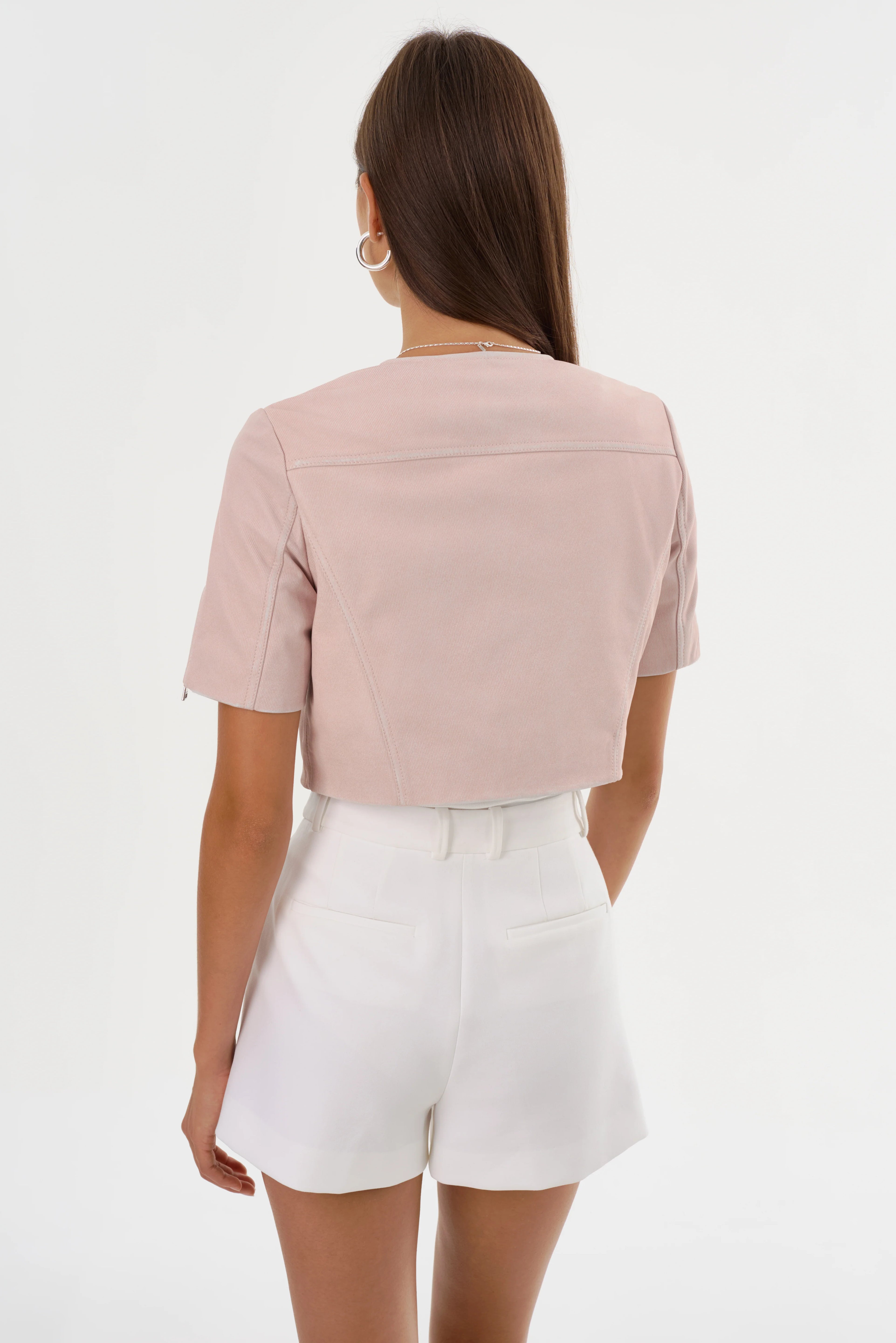 Kirsi Cropped Biker Jacket - Pink Denim by LAMARQUE — view 7