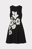 Floral Flare Knit Mini Dress - Black Ecru by Milly — view 3