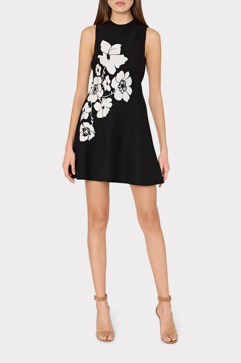 Floral Flare Knit Mini Dress - Black Ecru by Milly | 25 South Boutiques