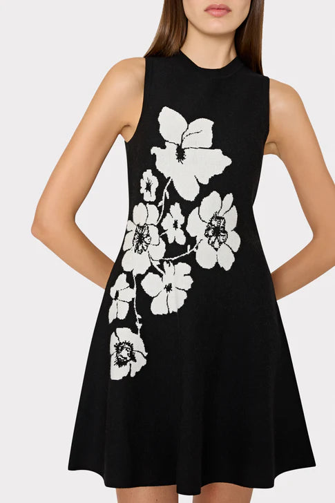 Floral Flare Knit Mini Dress - Black Ecru by Milly — alternate view