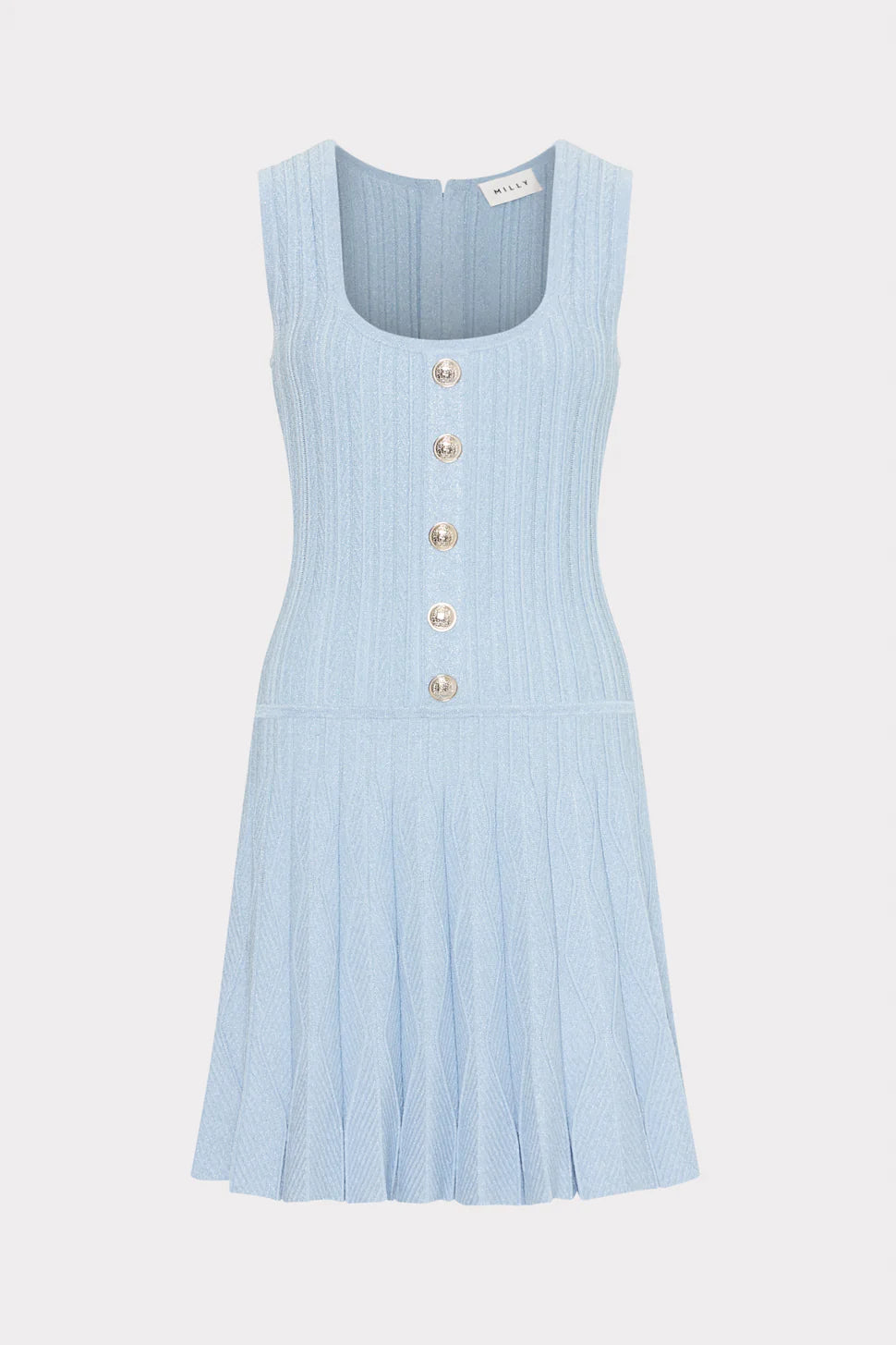 Wave Godet Flare Knit Mini Dress - Light Blue by Milly — view 3