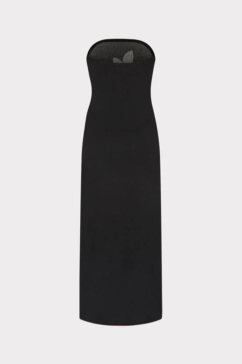 Placed Floral Strapless Knit Midi Dress - Black Ecru by Milly — view 5