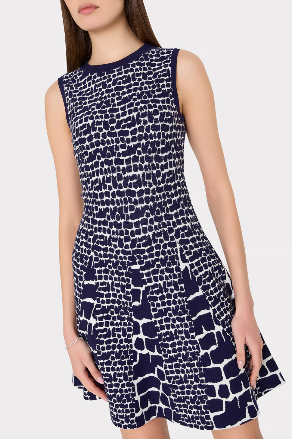Tile Wave Jacquard Knit Mini Dress - Navy by Milly — alternate view
