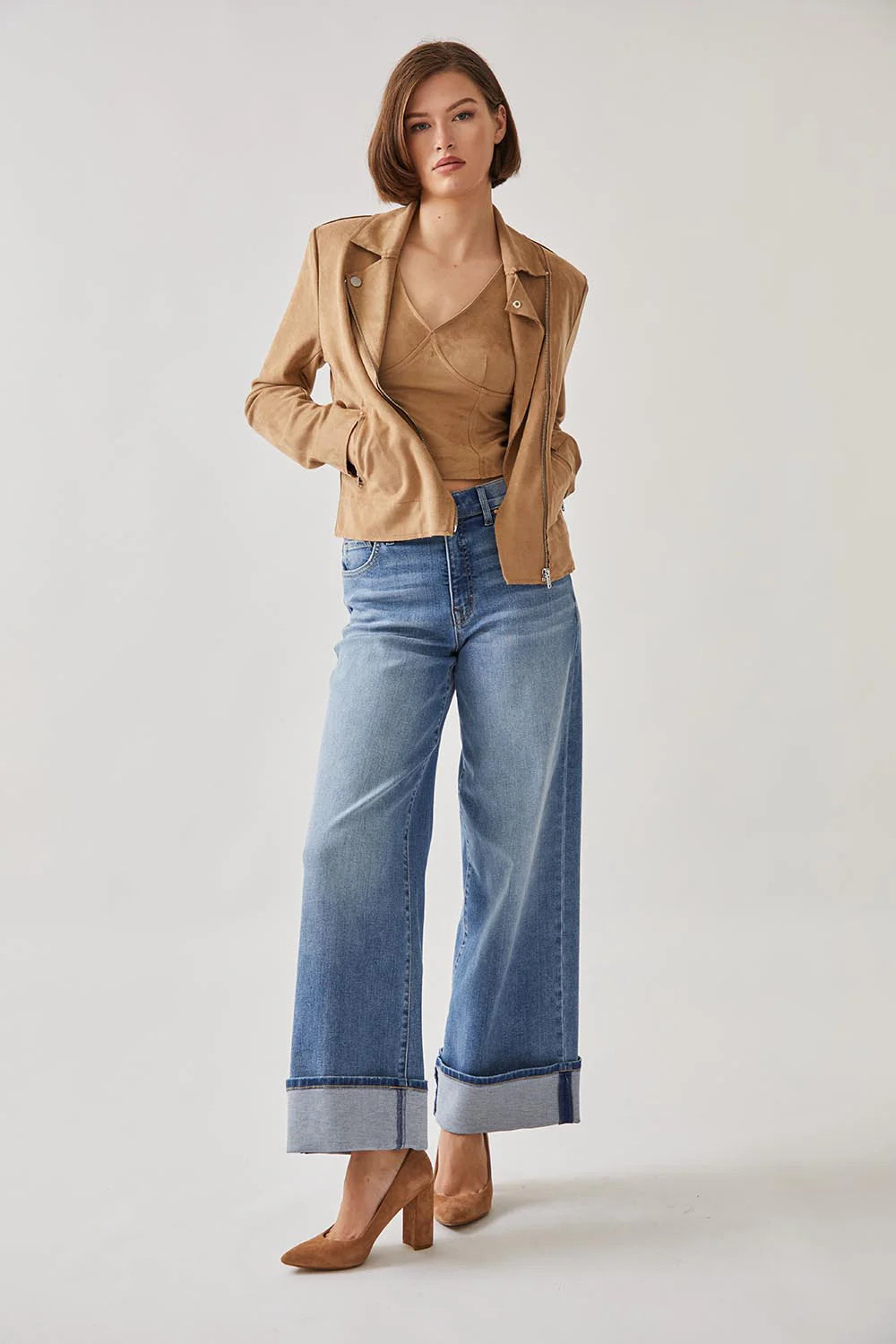 Maeve Faux Suede Moto Jacket - Golden by Level 99 — view 4