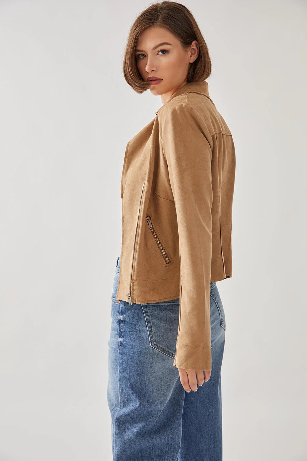 Maeve Faux Suede Moto Jacket - Golden by Level 99 — view 3