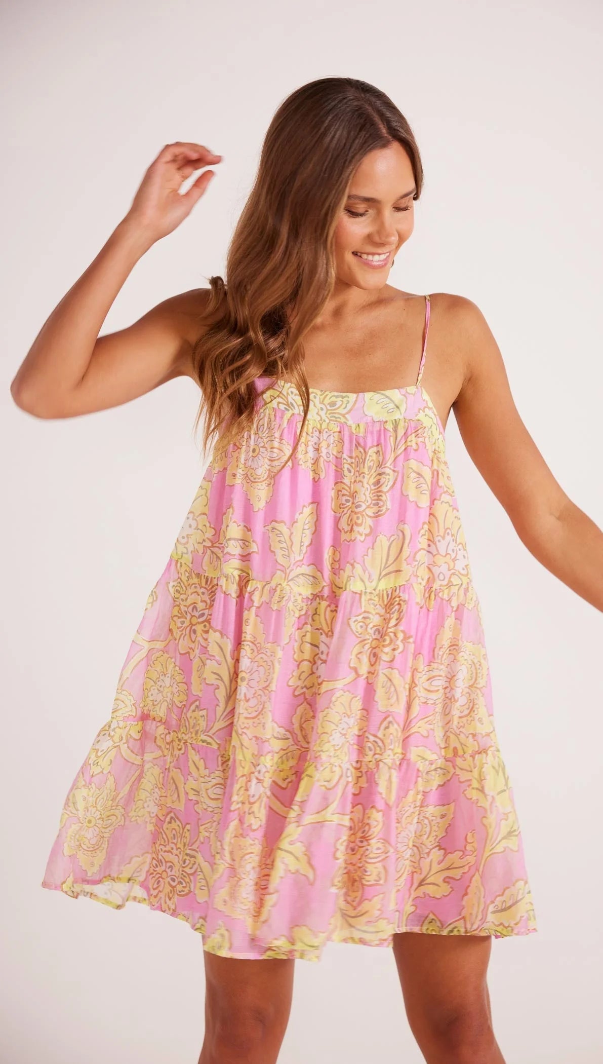 Laurelle Mini Dress - Pink Floral by Mink Pink — view 3