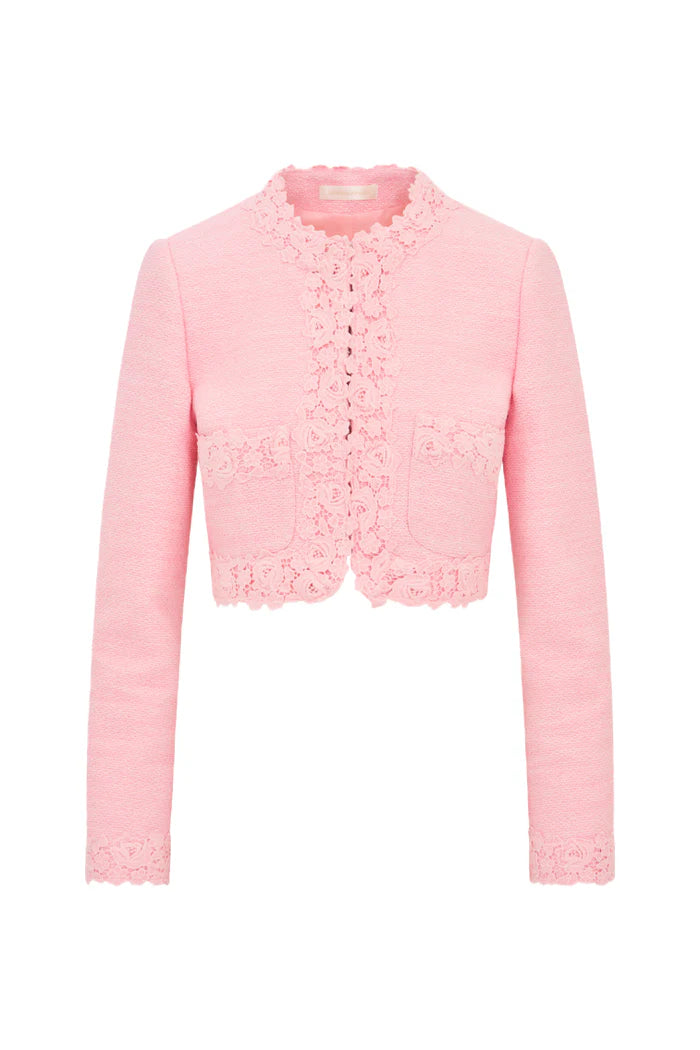 Leilana Tweed Cropped Jacket - Strawberry Spritz by LoveShackFancy — view 3