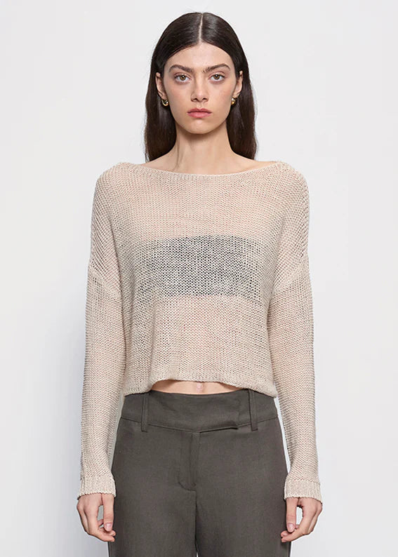 Linen Open Knit Bateau Sweater - Pearly Grey by Enza Costa | 25 South Boutiques