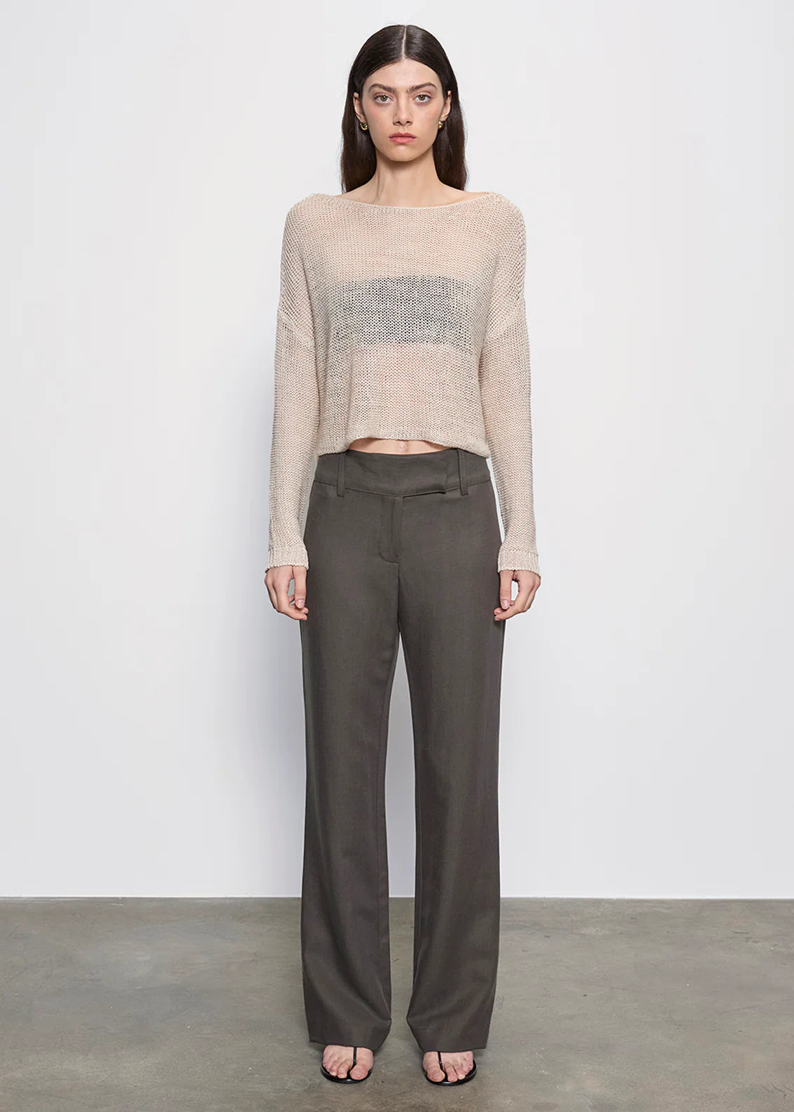 Linen Open Knit Bateau Sweater - Pearly Grey by Enza Costa — alternate view