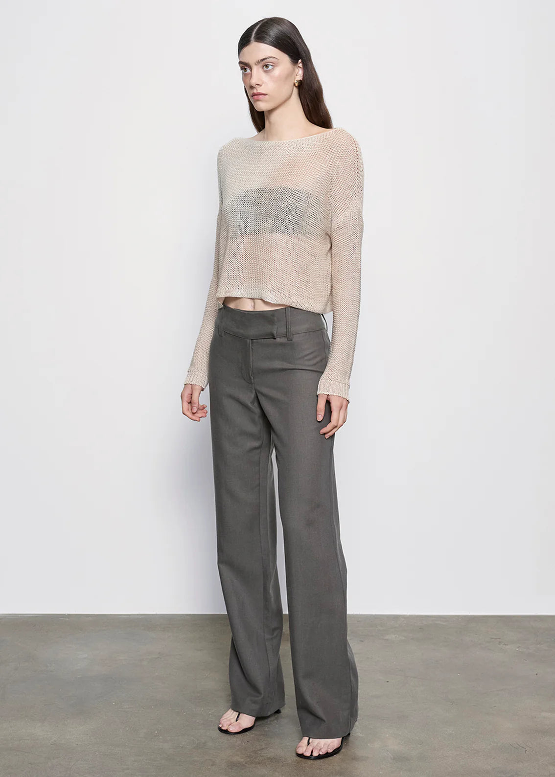 Linen Open Knit Bateau Sweater - Pearly Grey by Enza Costa — view 3