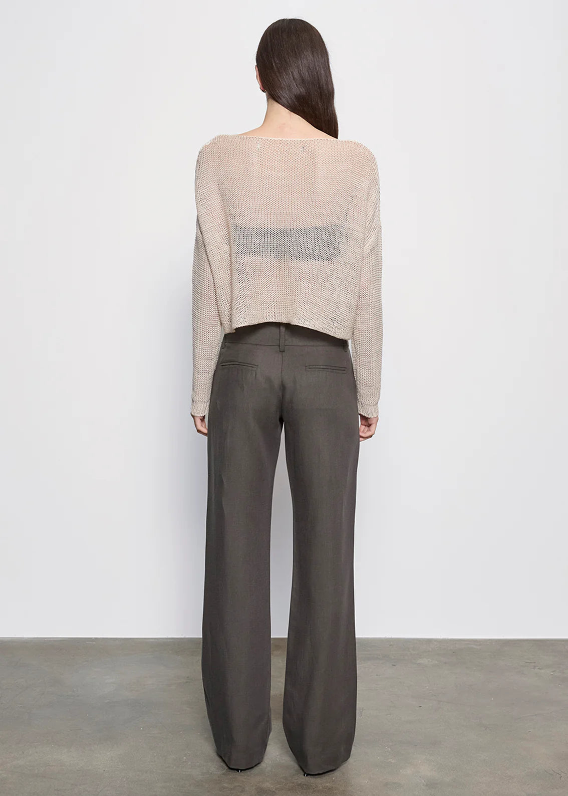 Linen Open Knit Bateau Sweater - Pearly Grey by Enza Costa — view 4