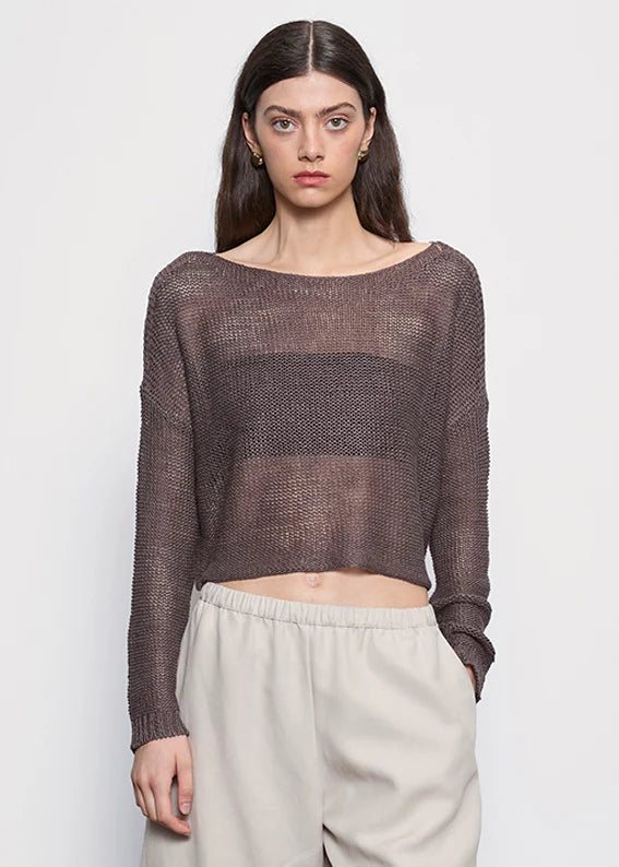 Linen Open Knit Bateau Sweater - Pebble by Enza Costa | 25 South Boutiques