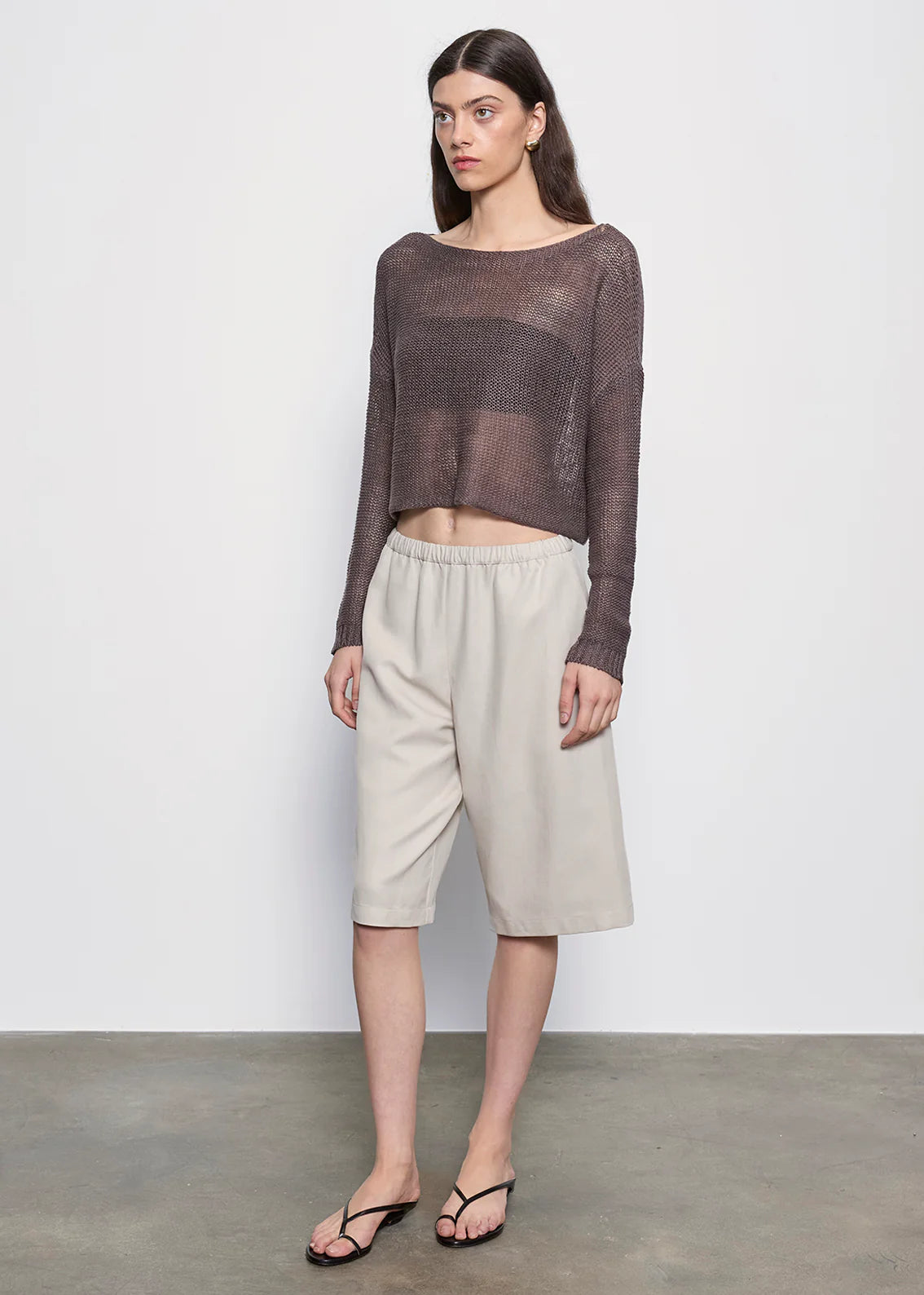 Linen Open Knit Bateau Sweater - Pebble by Enza Costa — view 3
