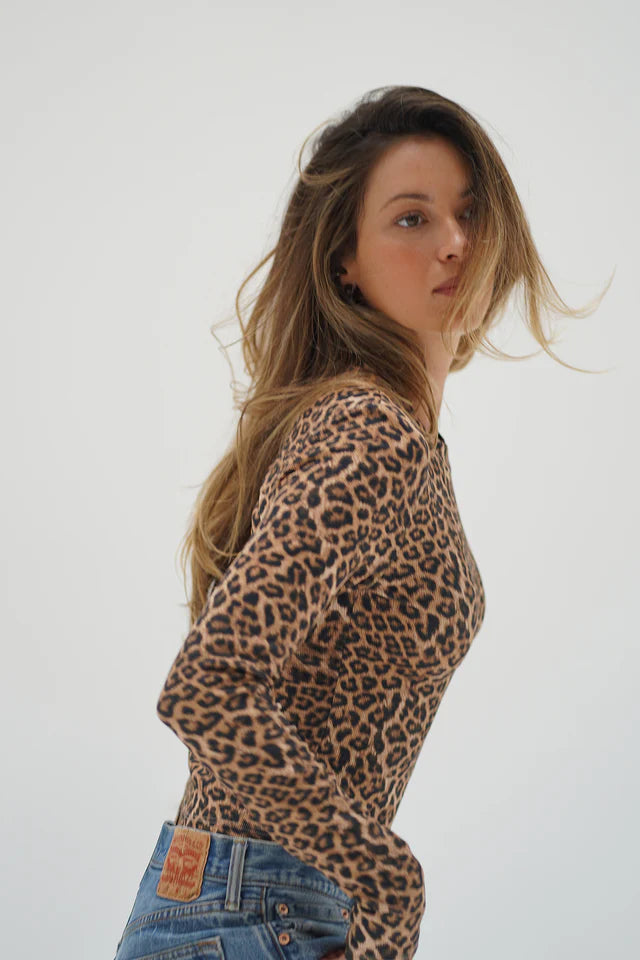 Dalston Ribbed Cropped Long Sleeve - Leopard by LNA — alternate view