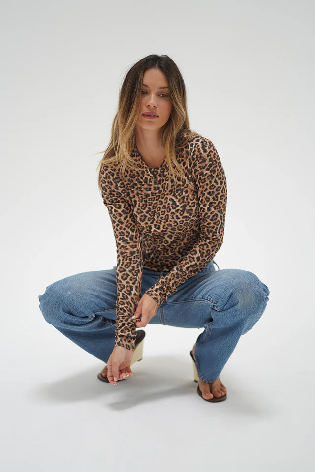 Dalston Ribbed Cropped Long Sleeve - Leopard by LNA — view 3