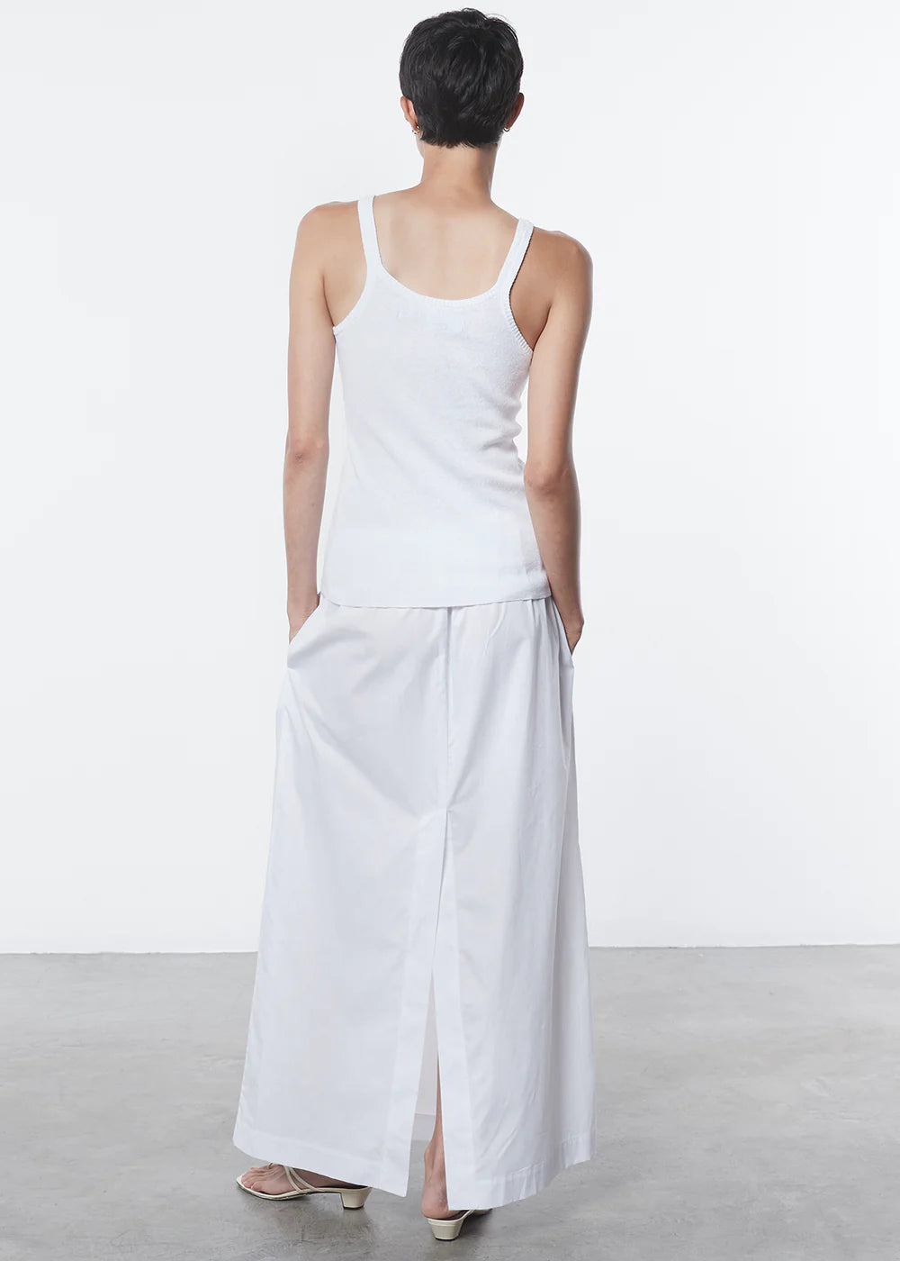 Linen Knit Strappy Tank - White by Enza Costa — view 4