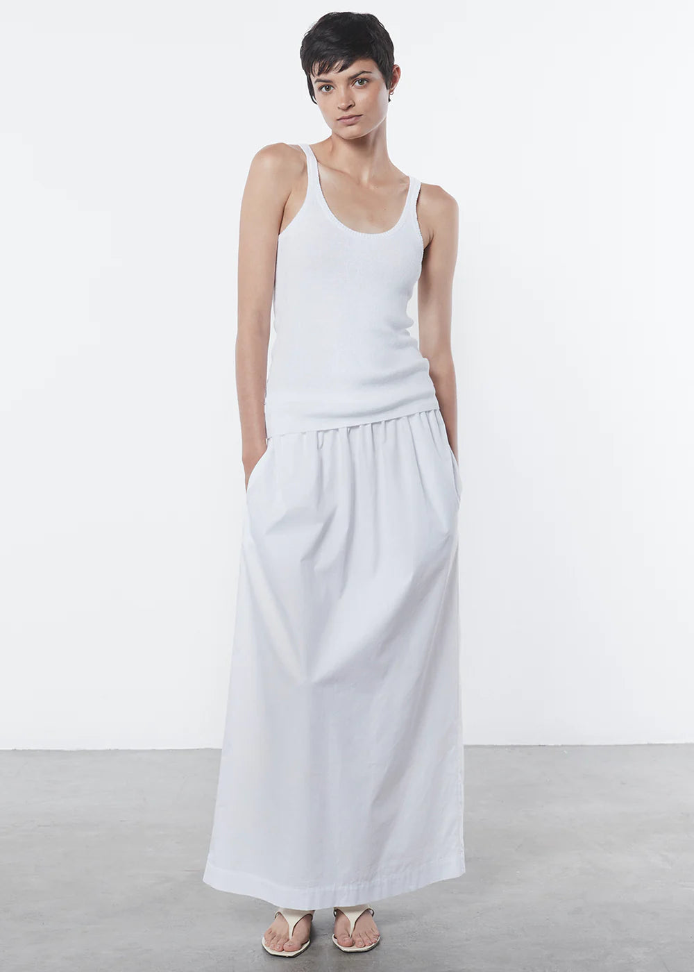 Linen Knit Strappy Tank - White by Enza Costa — alternate view