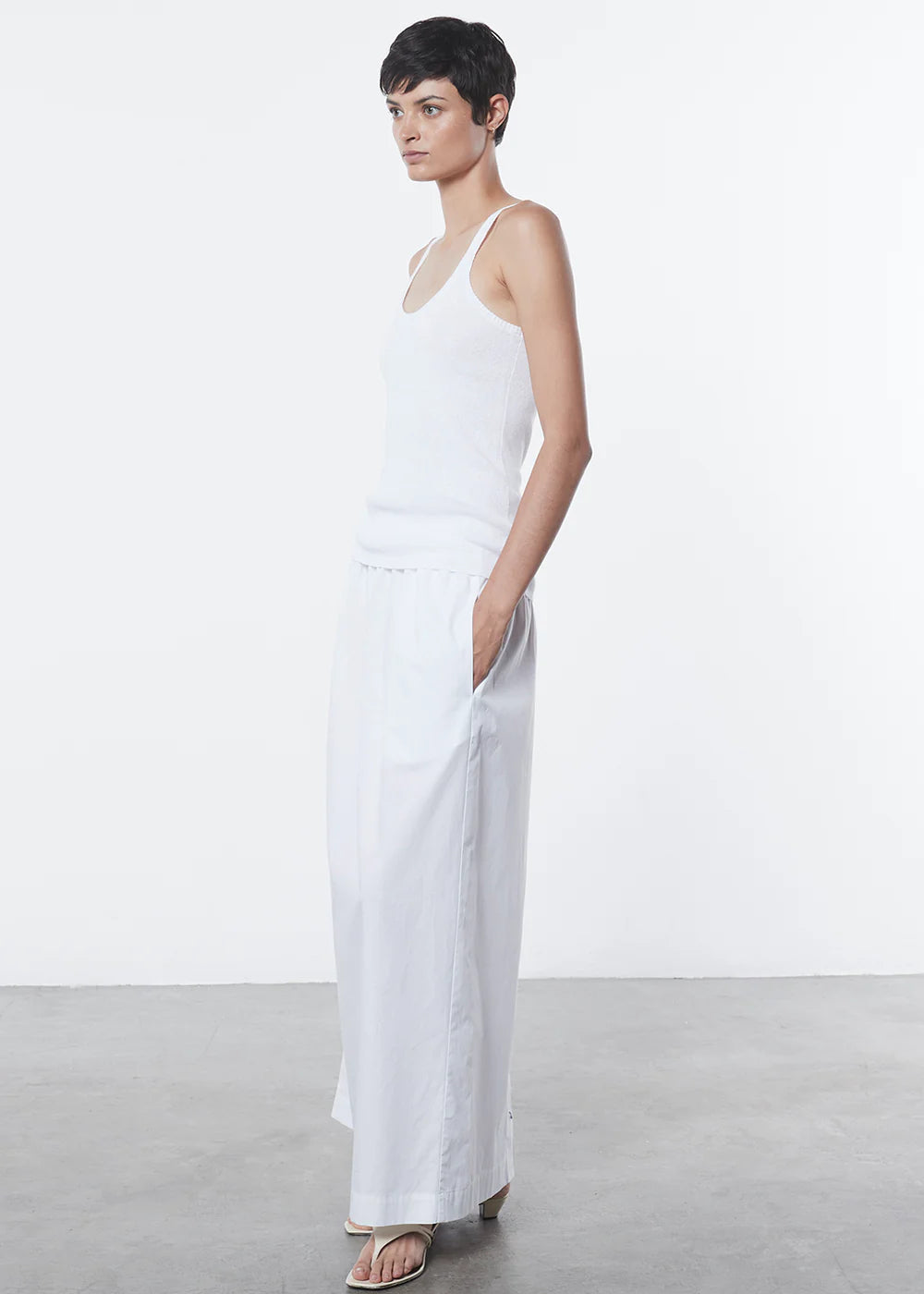 Linen Knit Strappy Tank - White by Enza Costa — view 3
