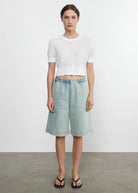 Linen Open Knit Cropped Short Sleeve - White by Enza Costa — alternate view