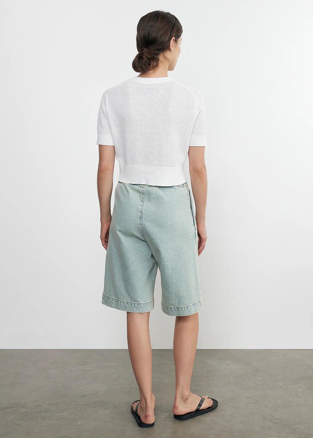 Linen Open Knit Cropped Short Sleeve - White by Enza Costa — view 4