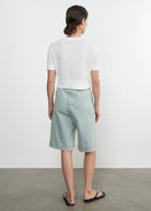 Linen Open Knit Cropped Short Sleeve - White by Enza Costa — view 4