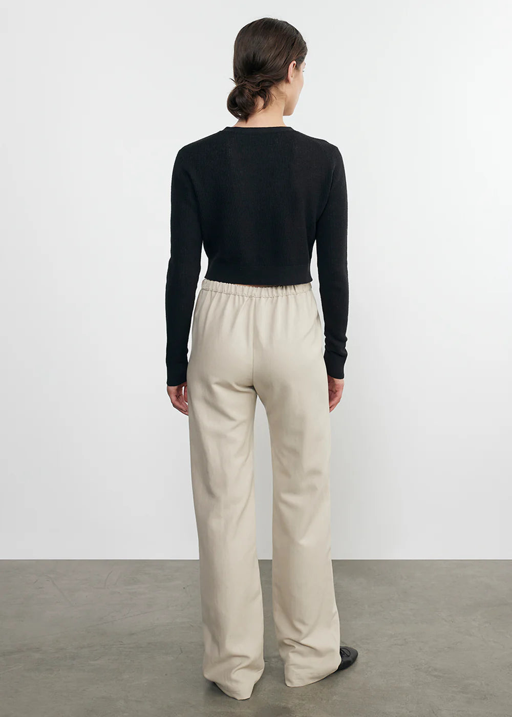 Linen Open Knit Cropped V Neck Cardigan - Black by Enza Costa — view 4