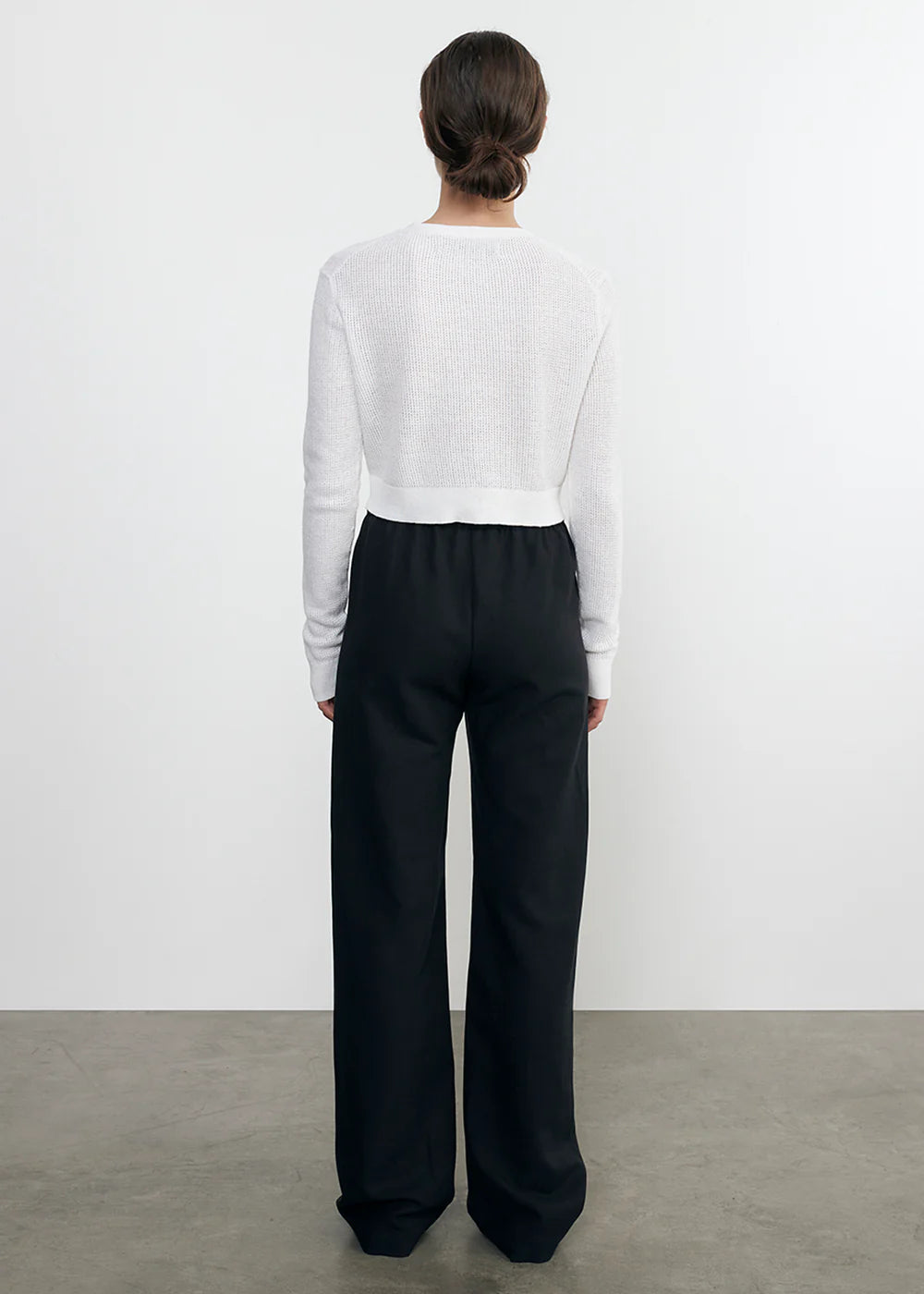 Linen Open Knit Cropped V Neck Cardigan - White by Enza Costa — view 3