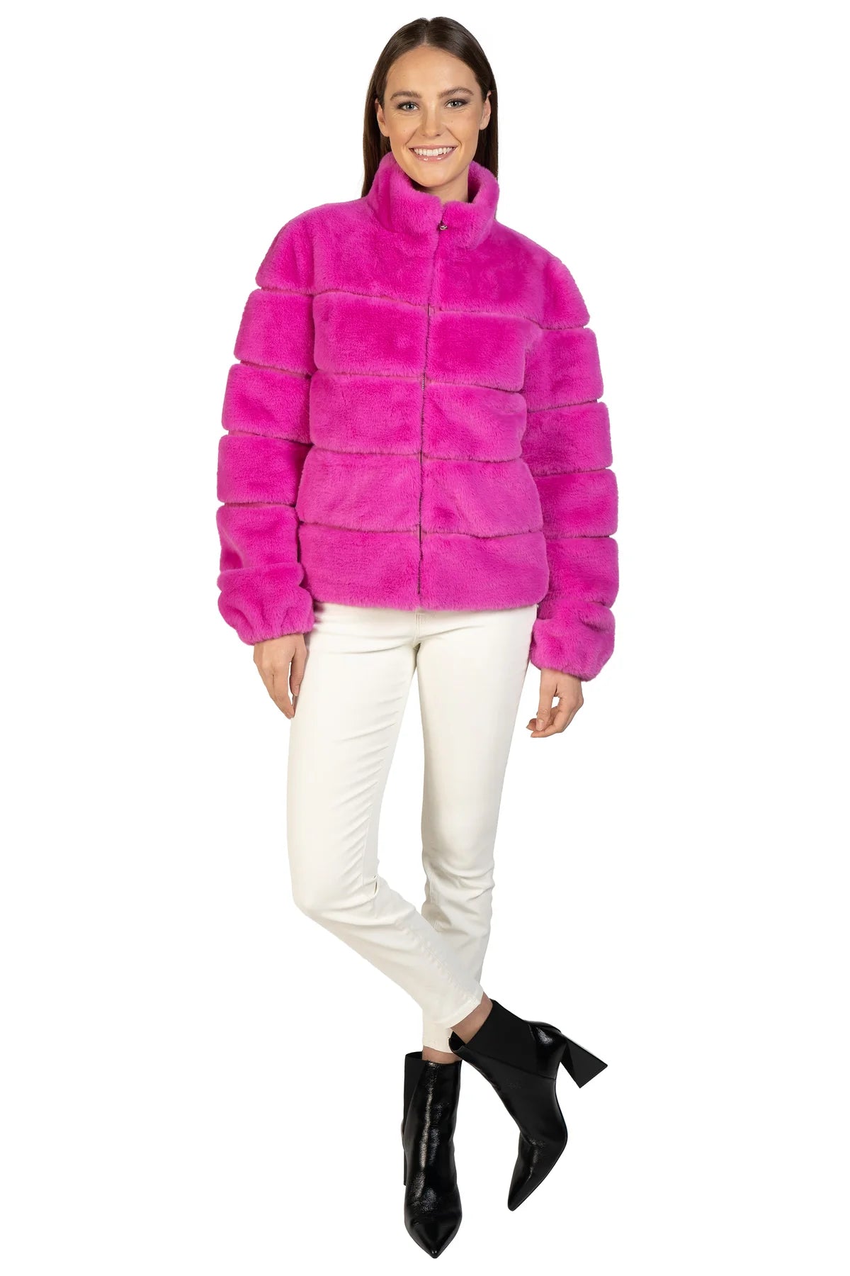 Faux Fur Jacket - Hot Pink by Love Token — alternate view