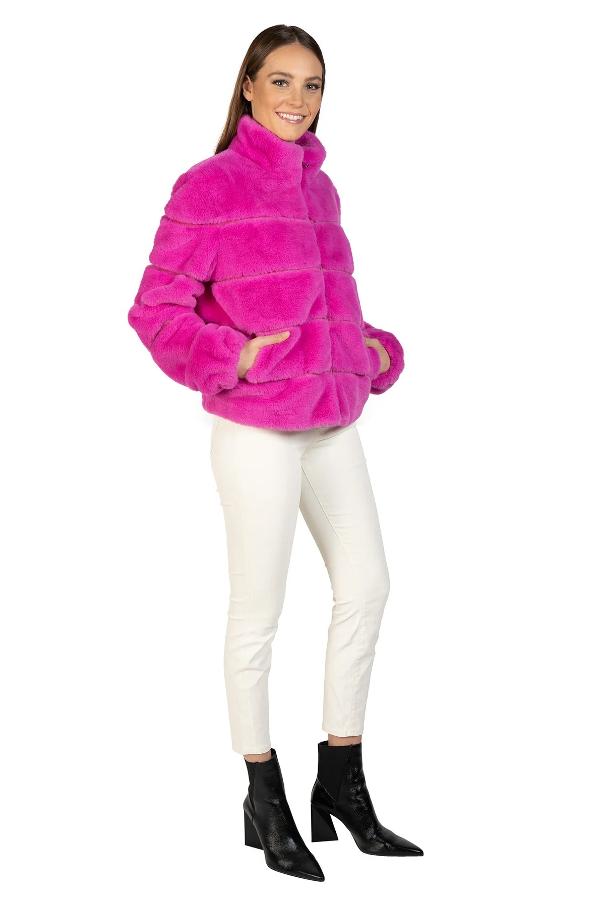Faux Fur Jacket - Hot Pink by Love Token — view 3