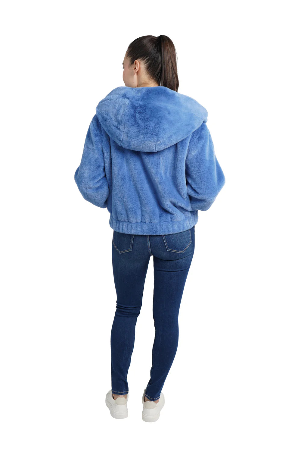 Sean Faux Fur Hooded Jacket - Blue by Love Token — alternate view