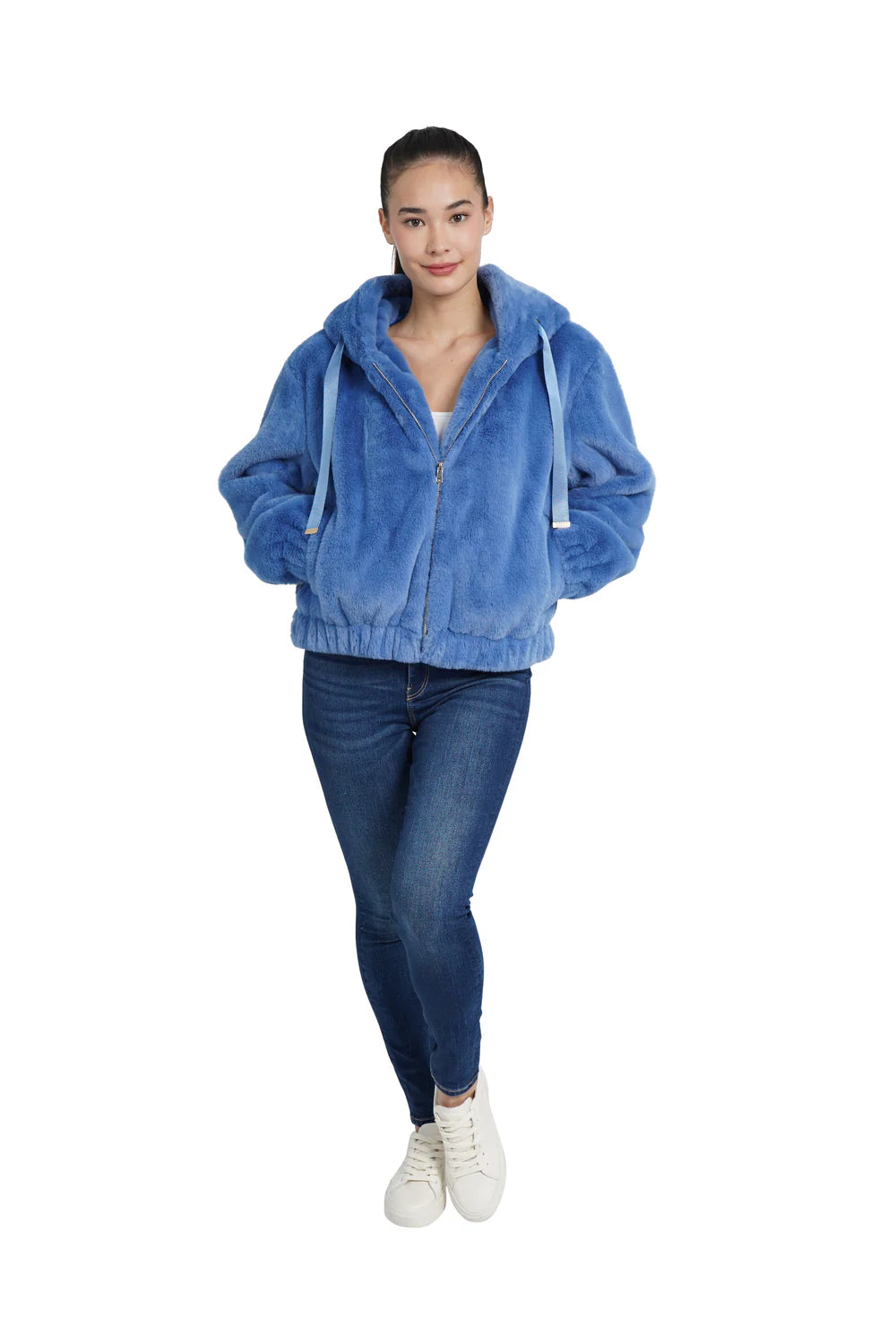 Sean Faux Fur Hooded Jacket - Blue by Love Token — view 3