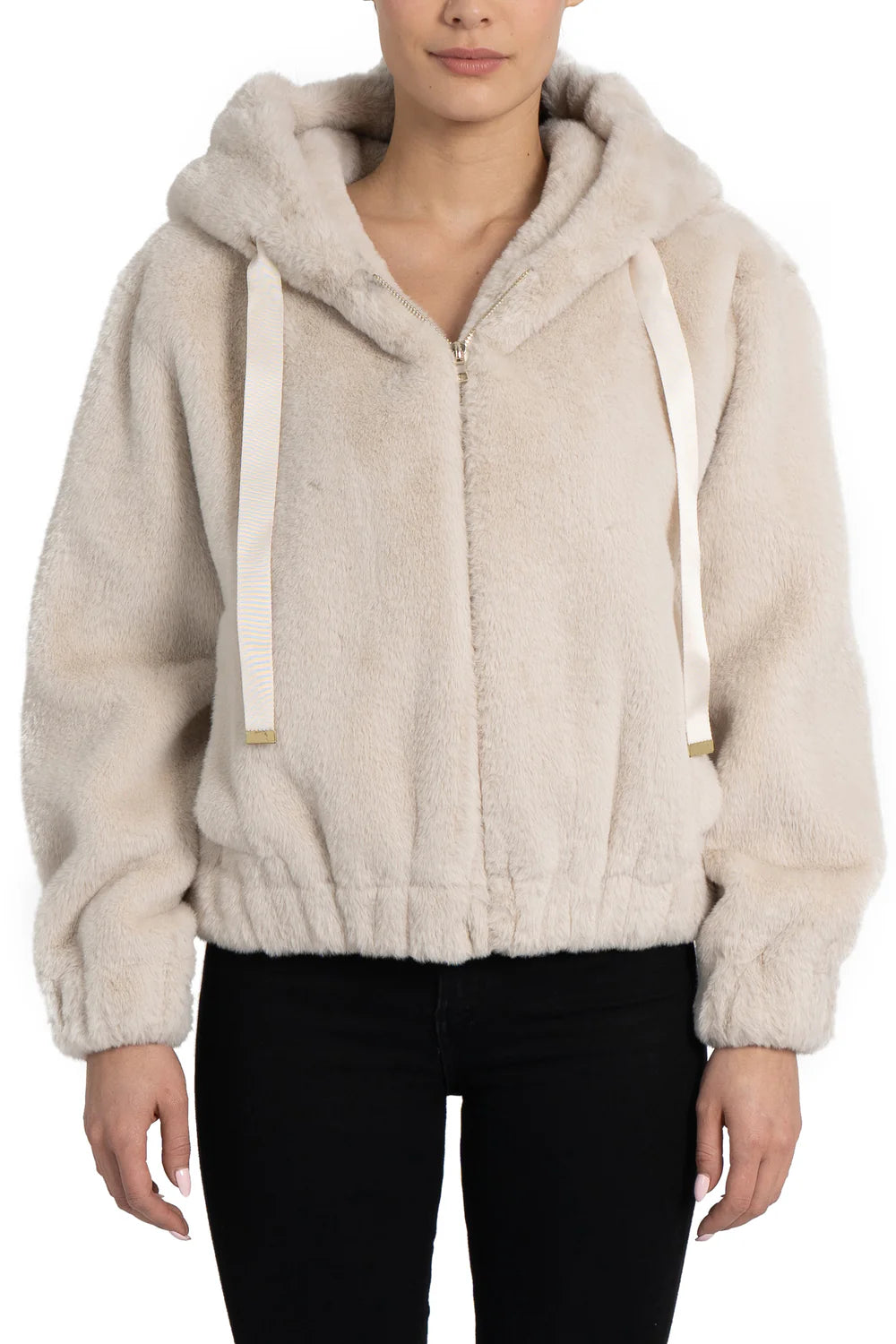 Sean Faux Fur Hooded Jacket - Ivory by Love Token — view 3