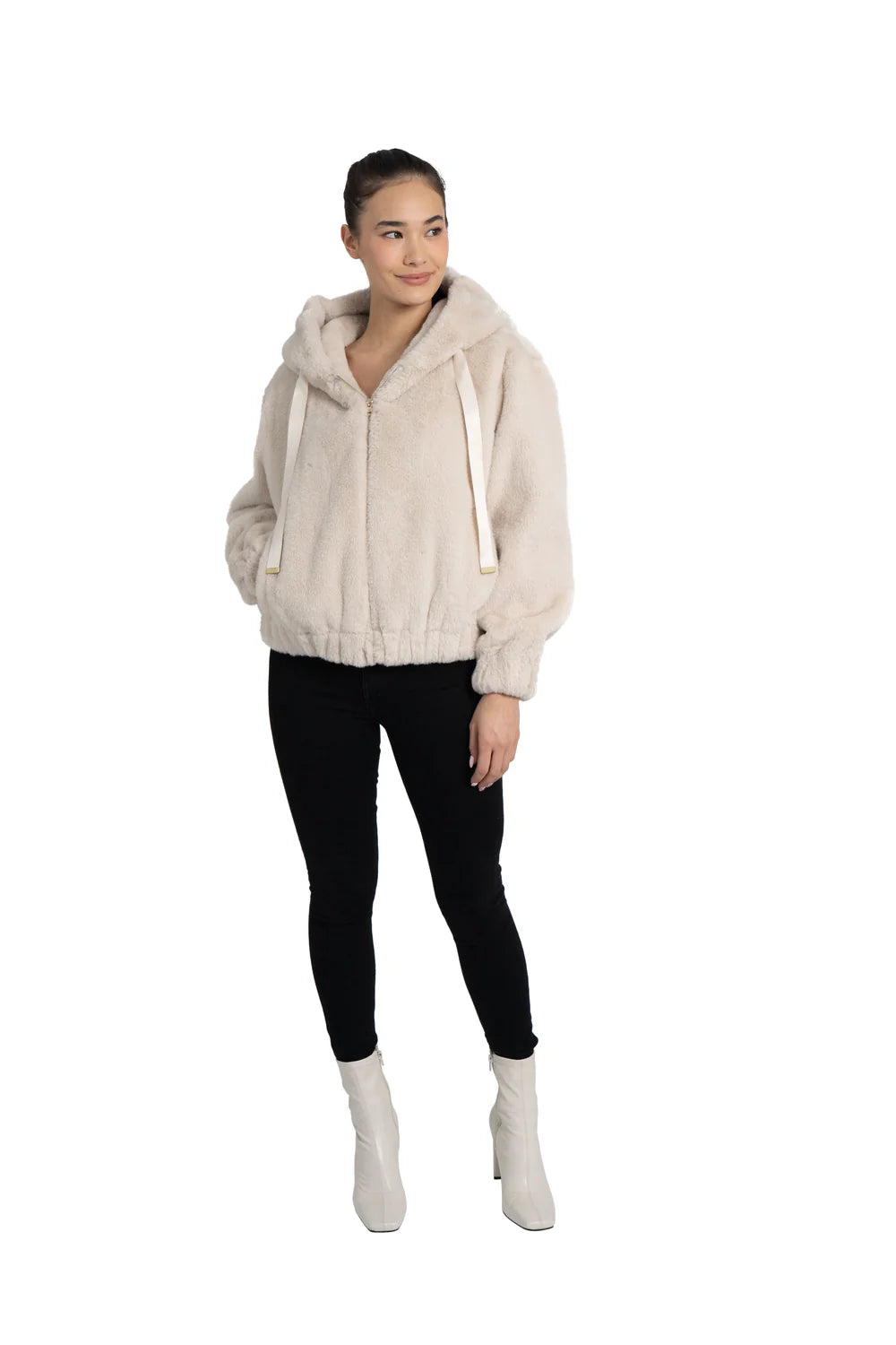 Sean Faux Fur Hooded Jacket - Ivory by Love Token — view 4