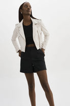 Ciara Leather Crop Moto Jacket - White by LAMARQUE — view 3