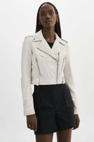 Ciara Leather Crop Moto Jacket - White by LAMARQUE | 25 South Boutiques