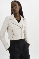 Ciara Leather Crop Moto Jacket - White by LAMARQUE — view 4