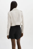 Ciara Leather Crop Moto Jacket - White by LAMARQUE — view 5