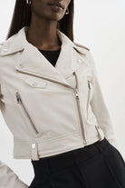 Ciara Leather Crop Moto Jacket - White by LAMARQUE — alternate view